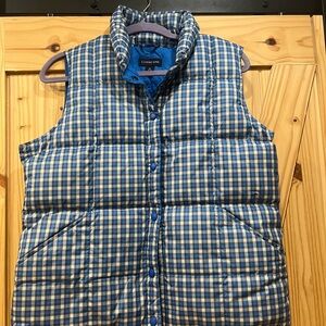 Lands' End Blue and Yellow Plaid Puffer Vest